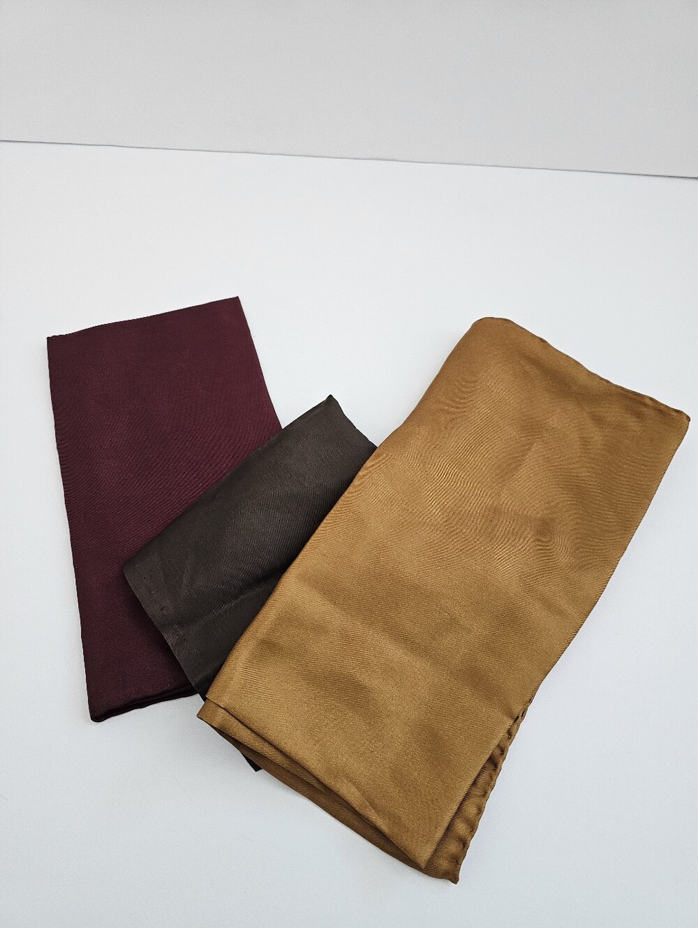 Ashear 100% Silk Men's Pocket Square Lot – Hand Rolled Gold Brown Burgundy Trio